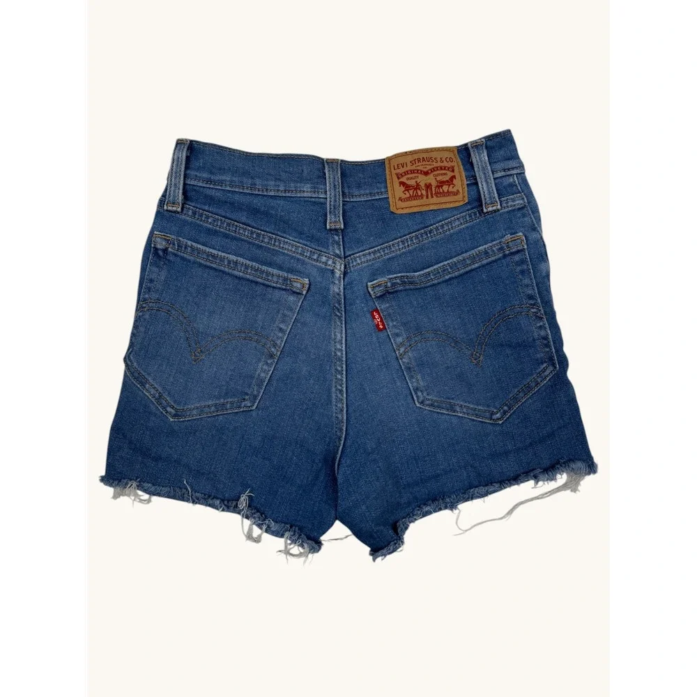 Levis High Rise Shorts 24 Blue Denim Distressed Raw Hem Cut Off 72878-0021